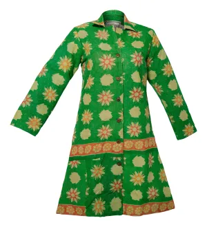 HIRA COAT - Upcycled Kantha Coat GREEN FLORAL - LARGE