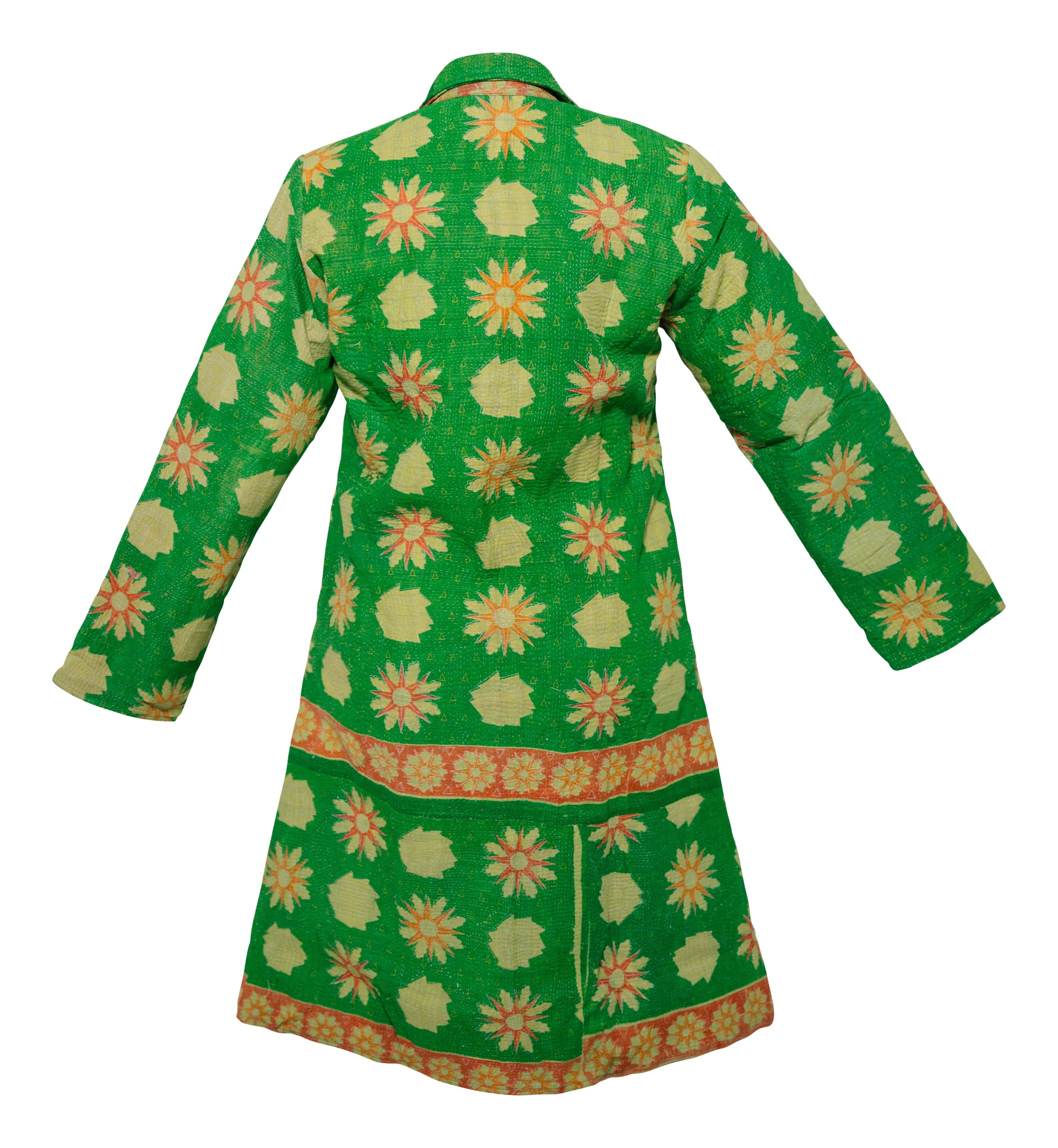 HIRA COAT - Upcycled Kantha Coat GREEN FLORAL - LARGE