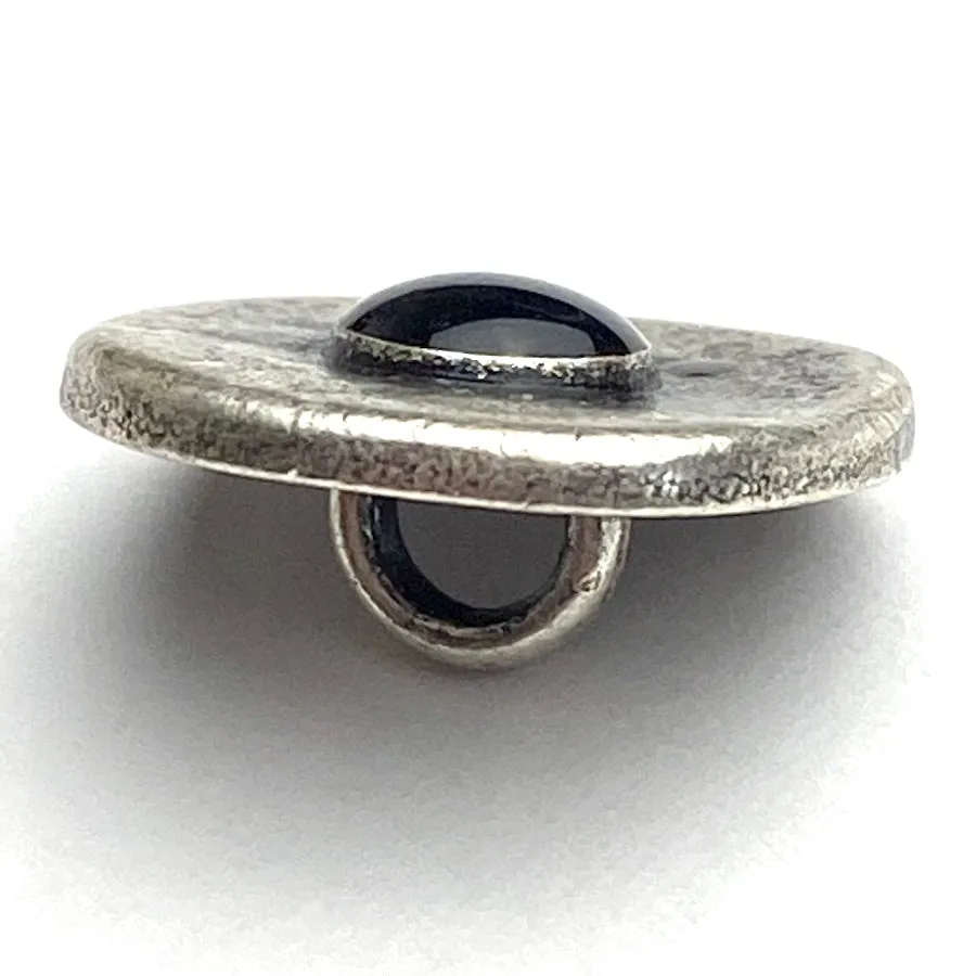 Intuition Antique Silver/Faux Onyx Button, 5/8" Shank Back Metal Button 15mm  #FJ-48