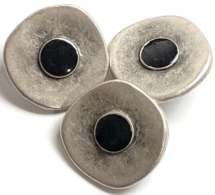 Intuition Antique Silver/Faux Onyx Button, 5/8" Shank Back Metal Button 15mm  #FJ-48