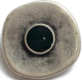 Intuition Antique Silver/Faux Onyx Button, 5/8" Shank Back Metal Button 15mm  #FJ-48