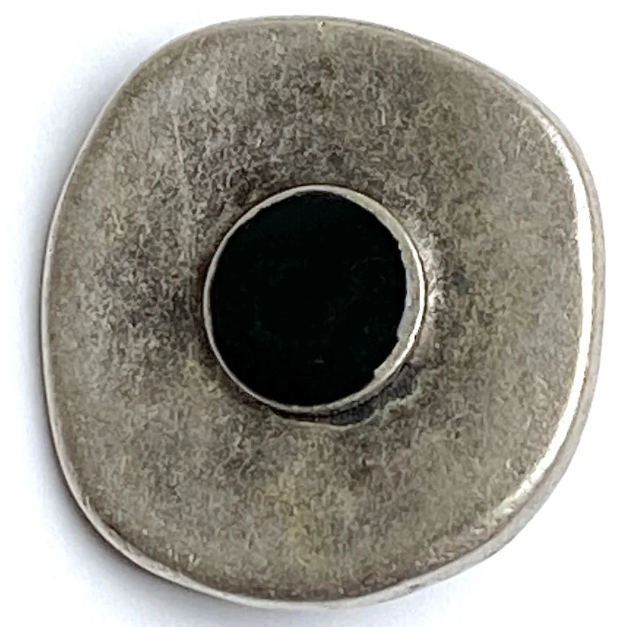 Intuition Antique Silver/Faux Onyx Button, 7/8" Shank Back Metal Button 15mm  #FJ-64