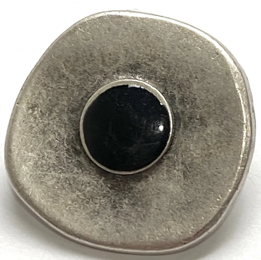 Intuition Antique Silver/Faux Onyx Button, 7/8" Shank Back Metal Button 15mm  #FJ-64