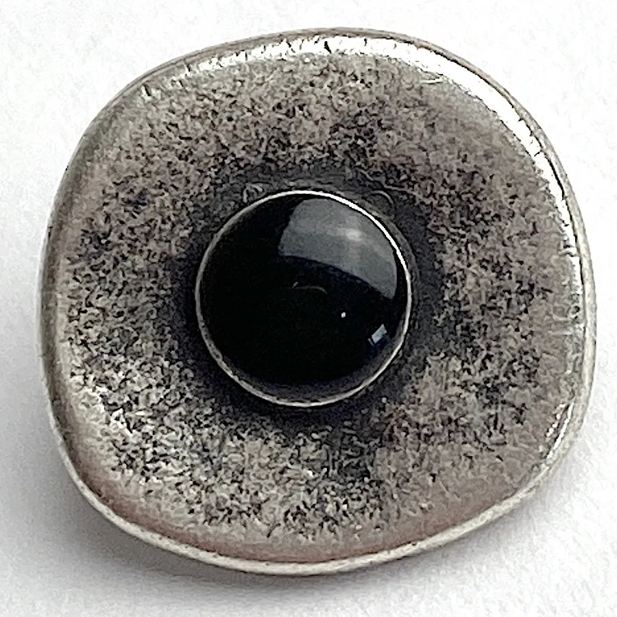 Intuition Antique Silver/Faux Onyx Button, 7/8" Shank Back Metal Button 15mm  #FJ-64