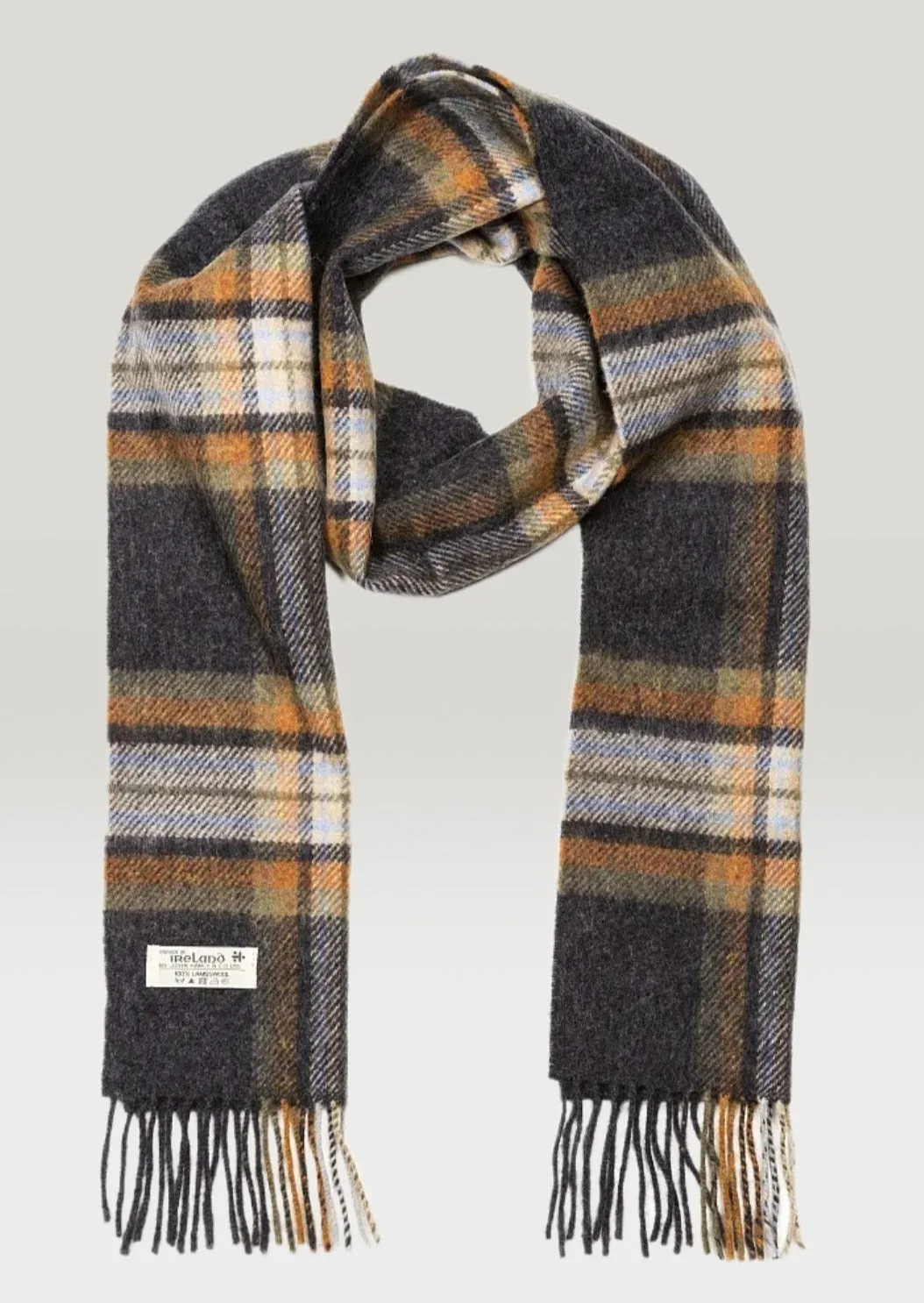 John Hanly Lambswool Scarf Charcoal Bege