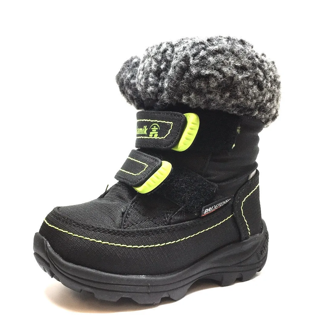 Kamik Boy's and Girl's Leaf Snow Boots, Black/Lime