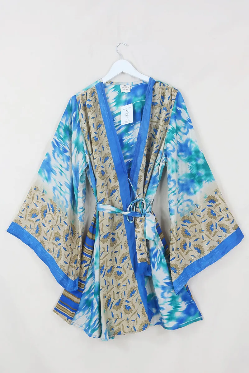 Karina Kimono Jacket - Vintage Sari - Marine Blue Mirage - Free Size XXL