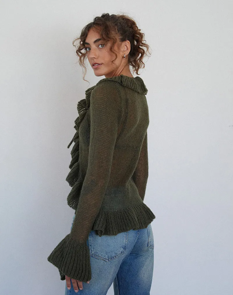 Kendra Ruffle Cardi in Khaki