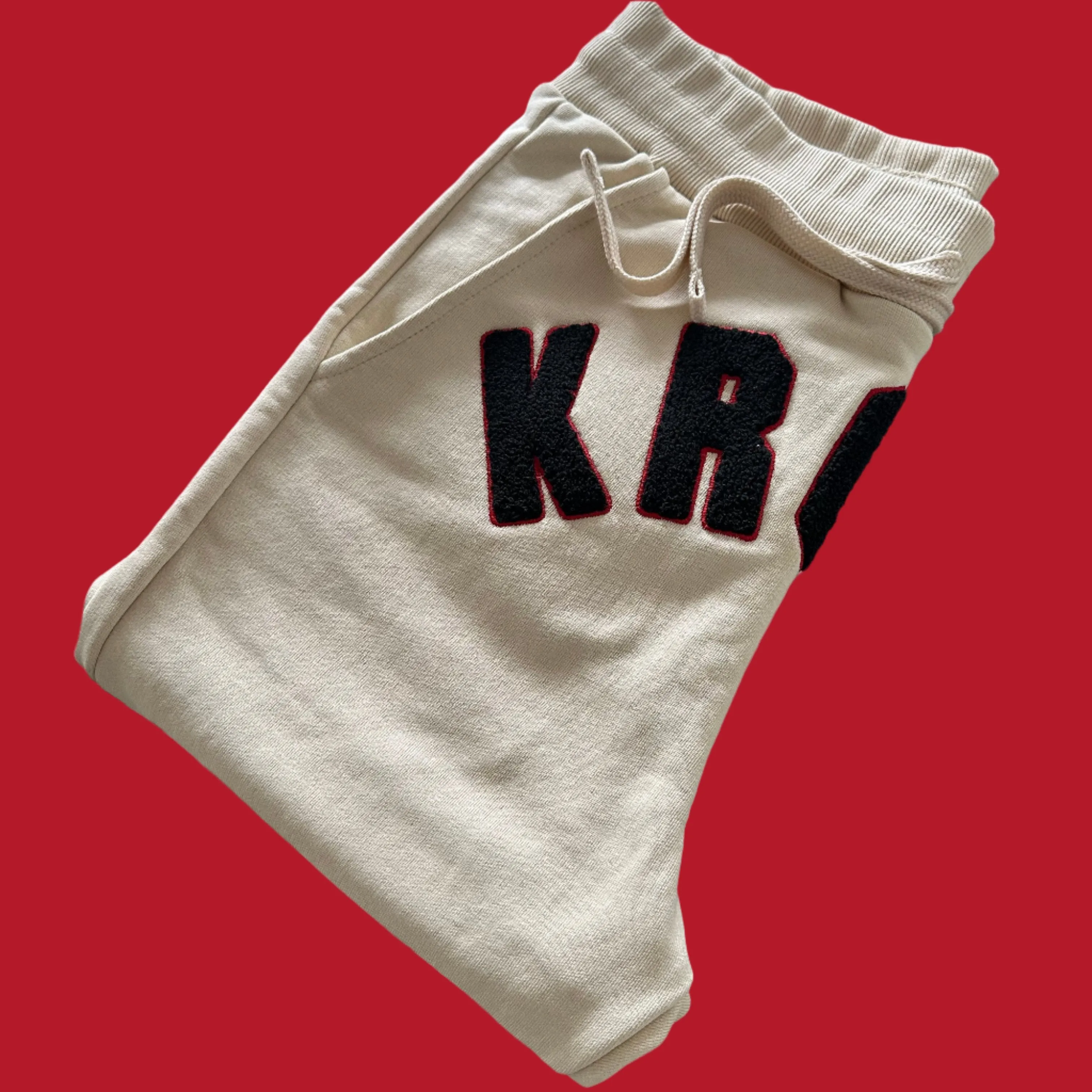 KRONK WAR Towelling Applique Joggers Athletic Fit Ecru