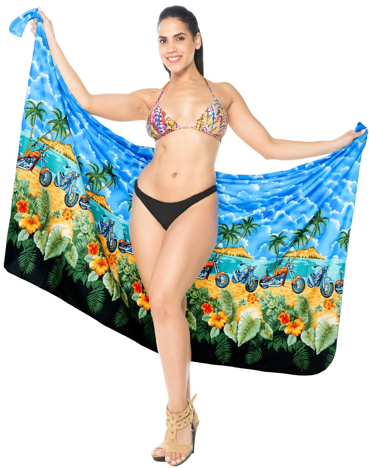 LA LEELA Women Hawaiian Sarong For Women Plus Size Beach Wrap One Size Blue_E403