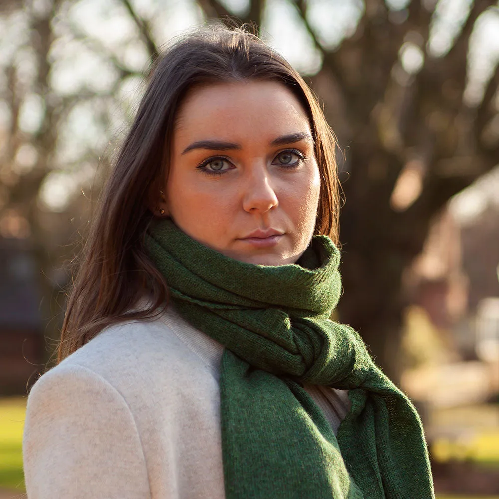 Ladies Lambswool Plain Knit Scarf - Moss