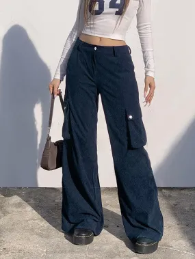 LANFUBEISI - Vintage High Waisted Corduroy Cargo Pants