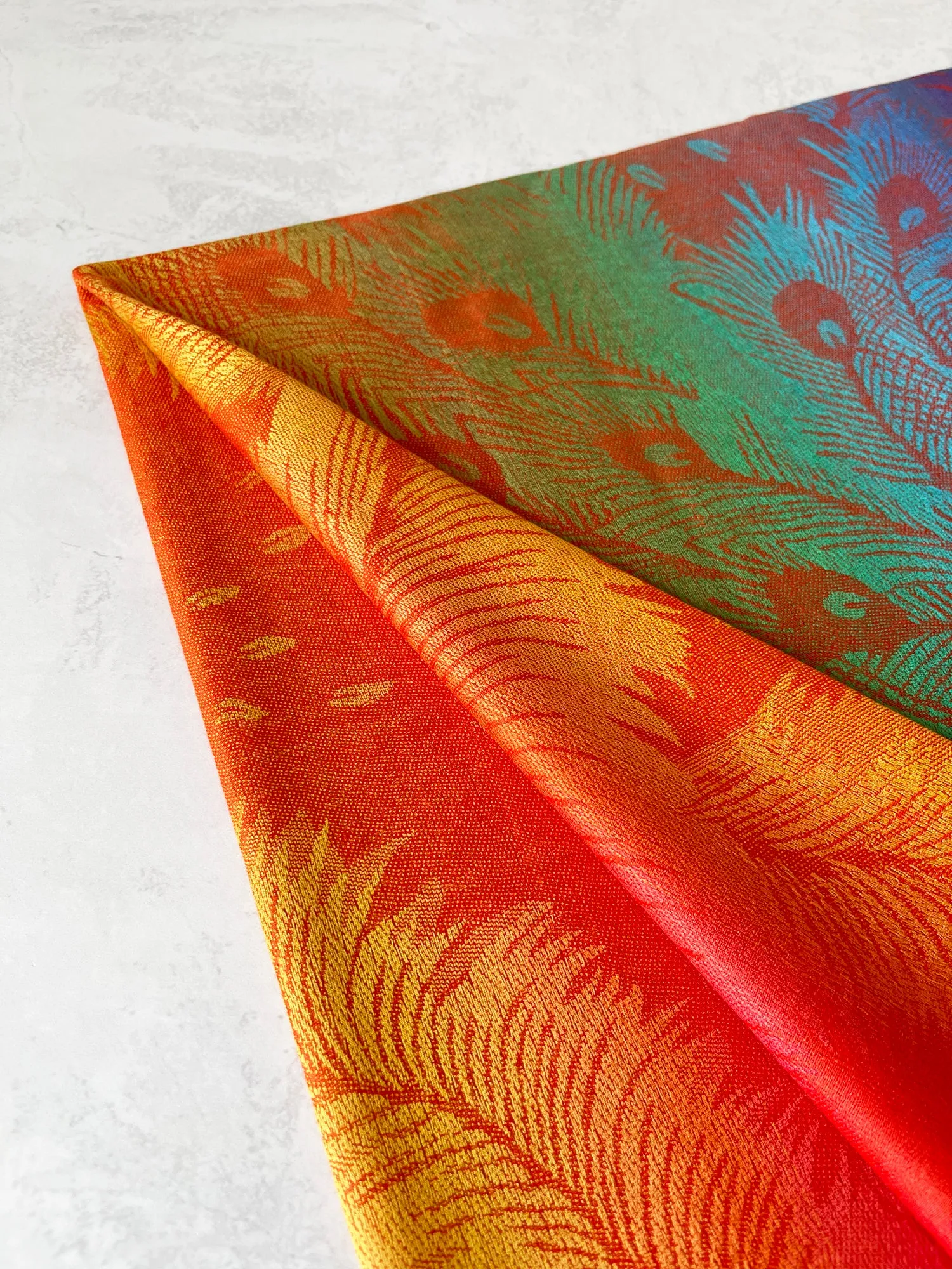 LARGE SUNSET RAINBOW FEATHER AND LEAF PRINT PASHMINA SHAWL SCARF