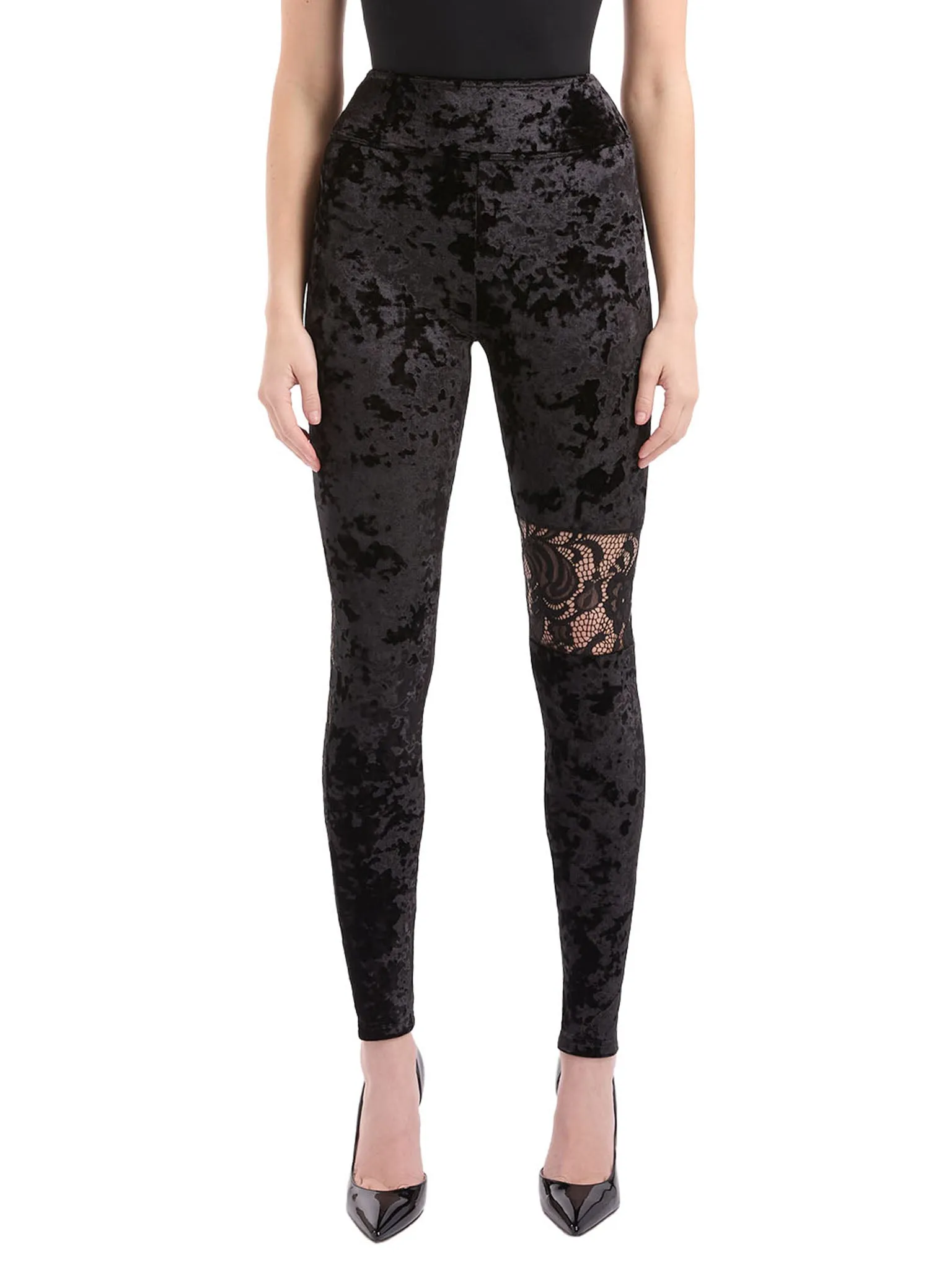 Leggings in Black Velvet and Lace