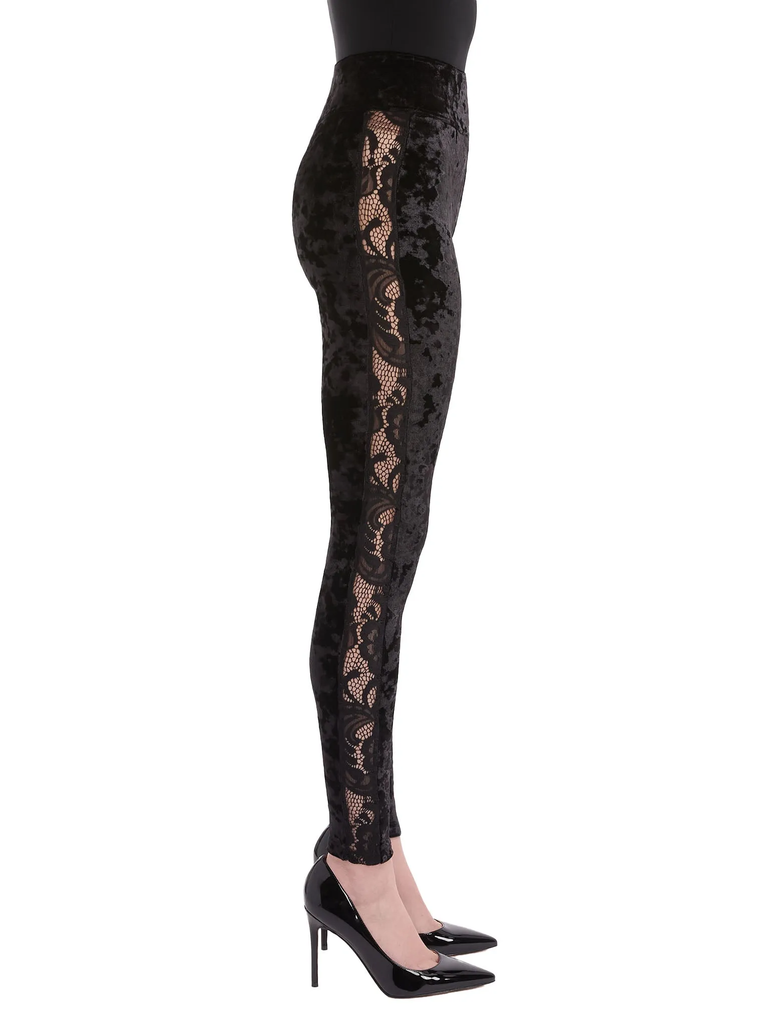 Leggings in Black Velvet and Lace