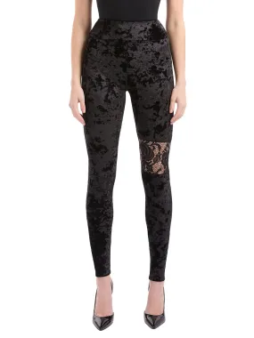 Leggings in Black Velvet and Lace