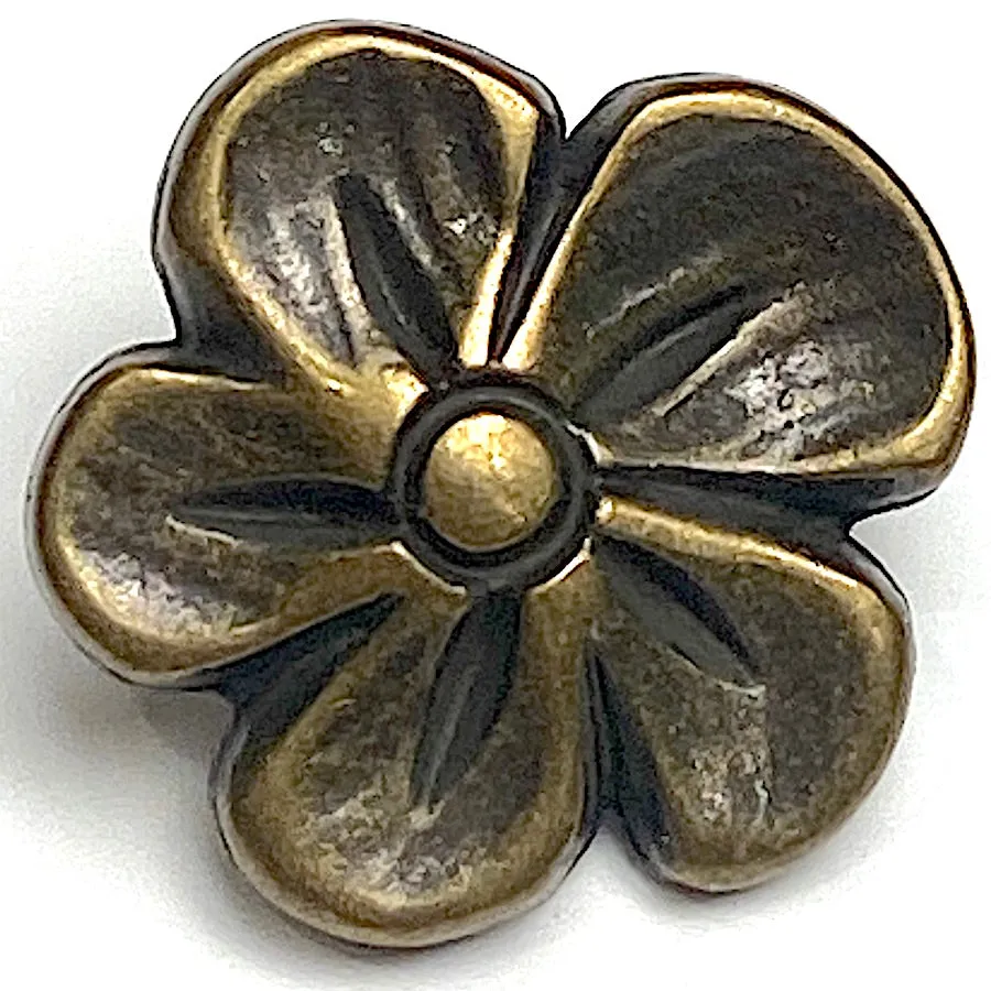 Lemon Flower Blossom, Antique Brass Smaller 9/16" Shank Back Metal Button 15mm  #FJ-47