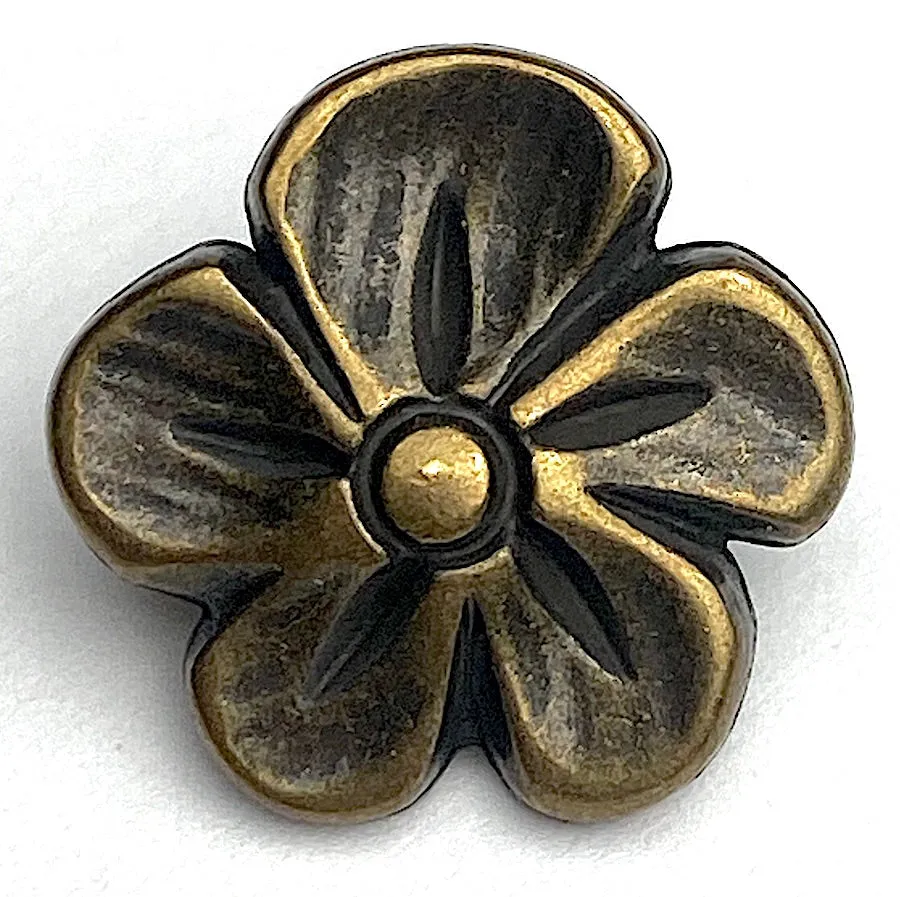 Lemon Flower Blossom, Antique Brass Smaller 9/16" Shank Back Metal Button 15mm  #FJ-47