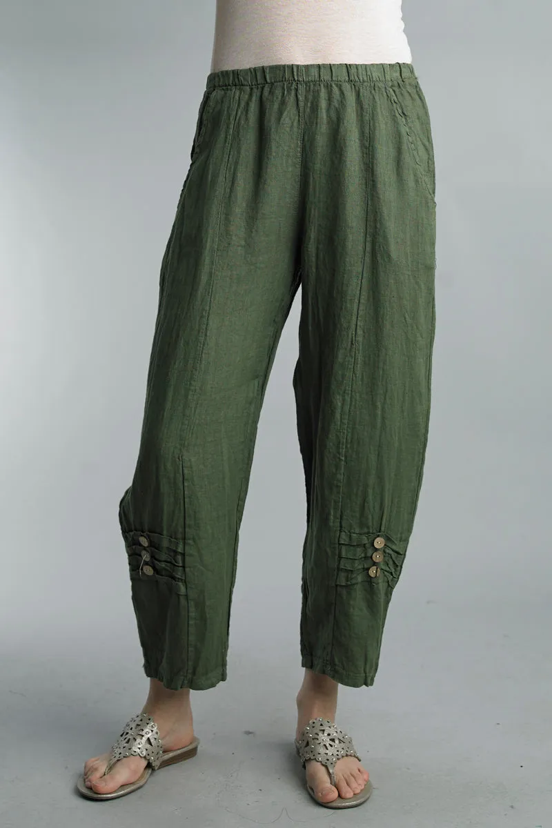 Linen Pants with Coconut Button Pleat Trim