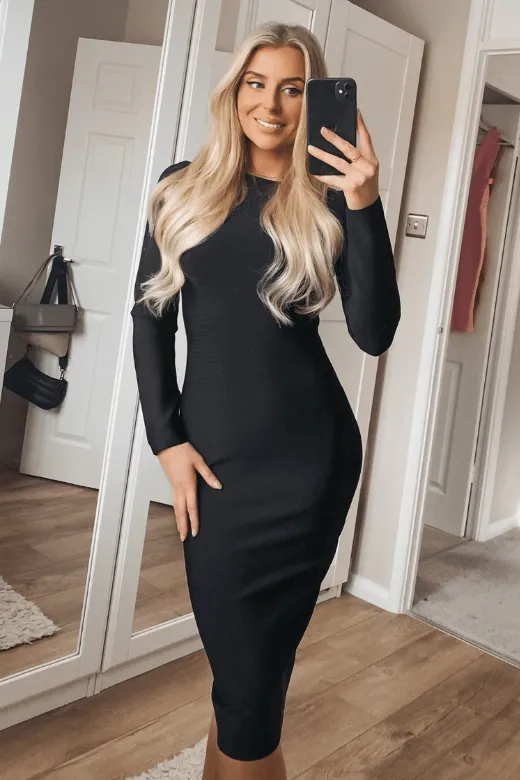 Lyn Long Sleeve Bandage Dress - Classic Black