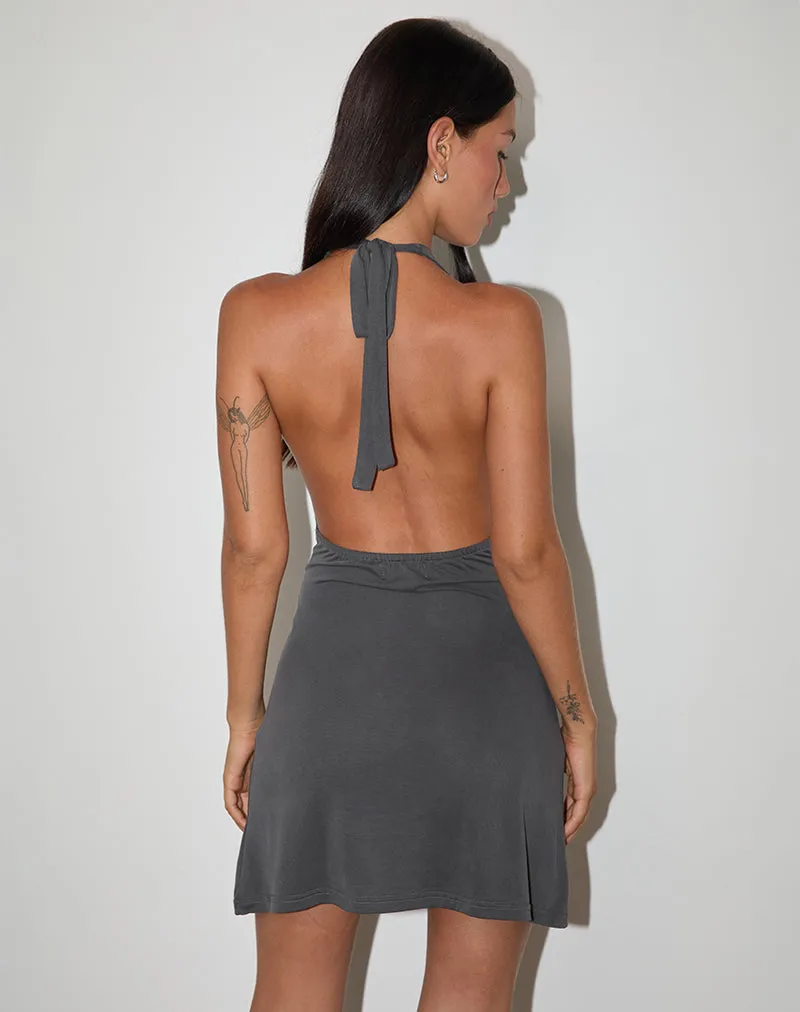 Malora Cowl Mini Dress in Charcoal