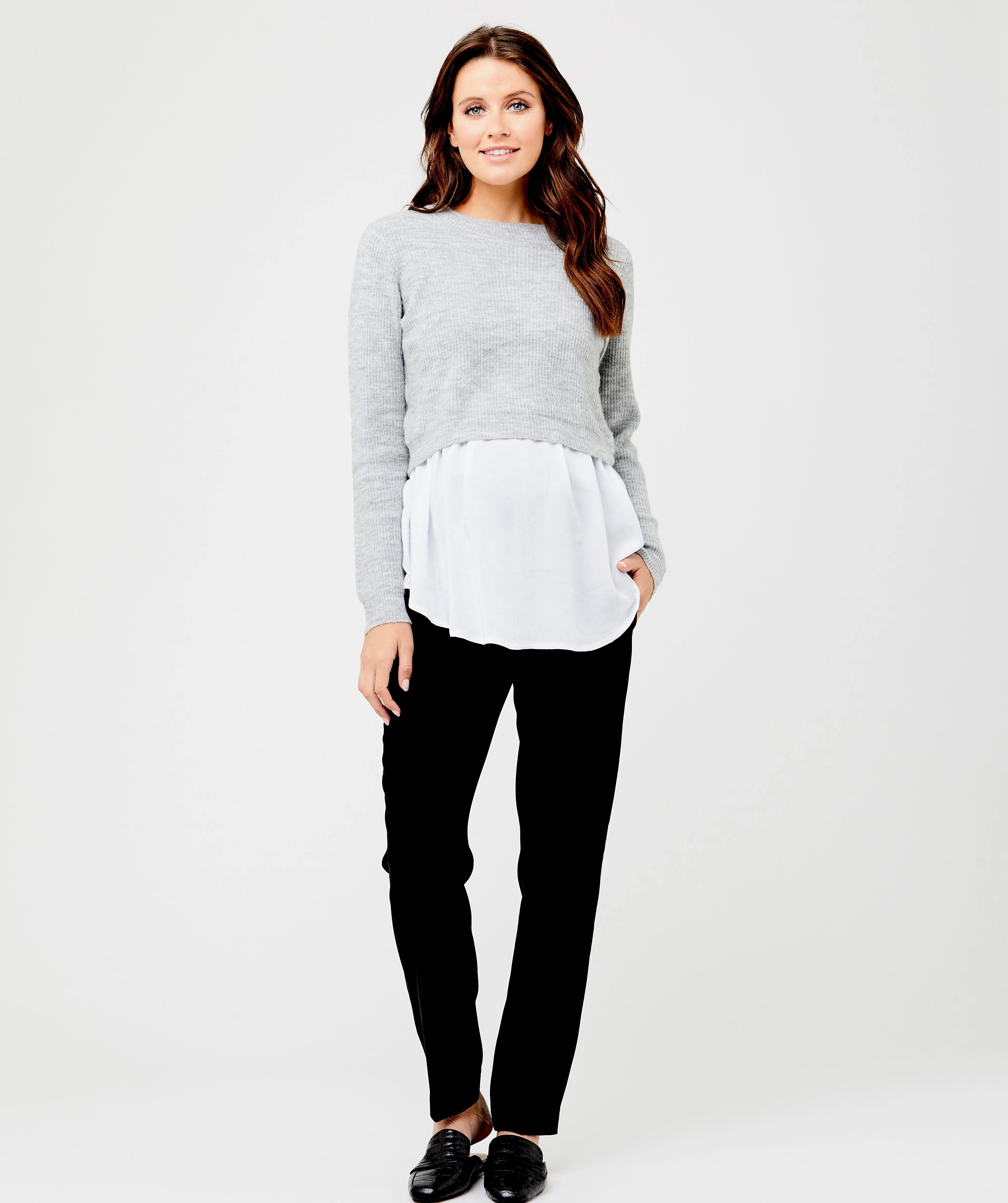 Mandy Detachable Nursing Knit Grey Marle