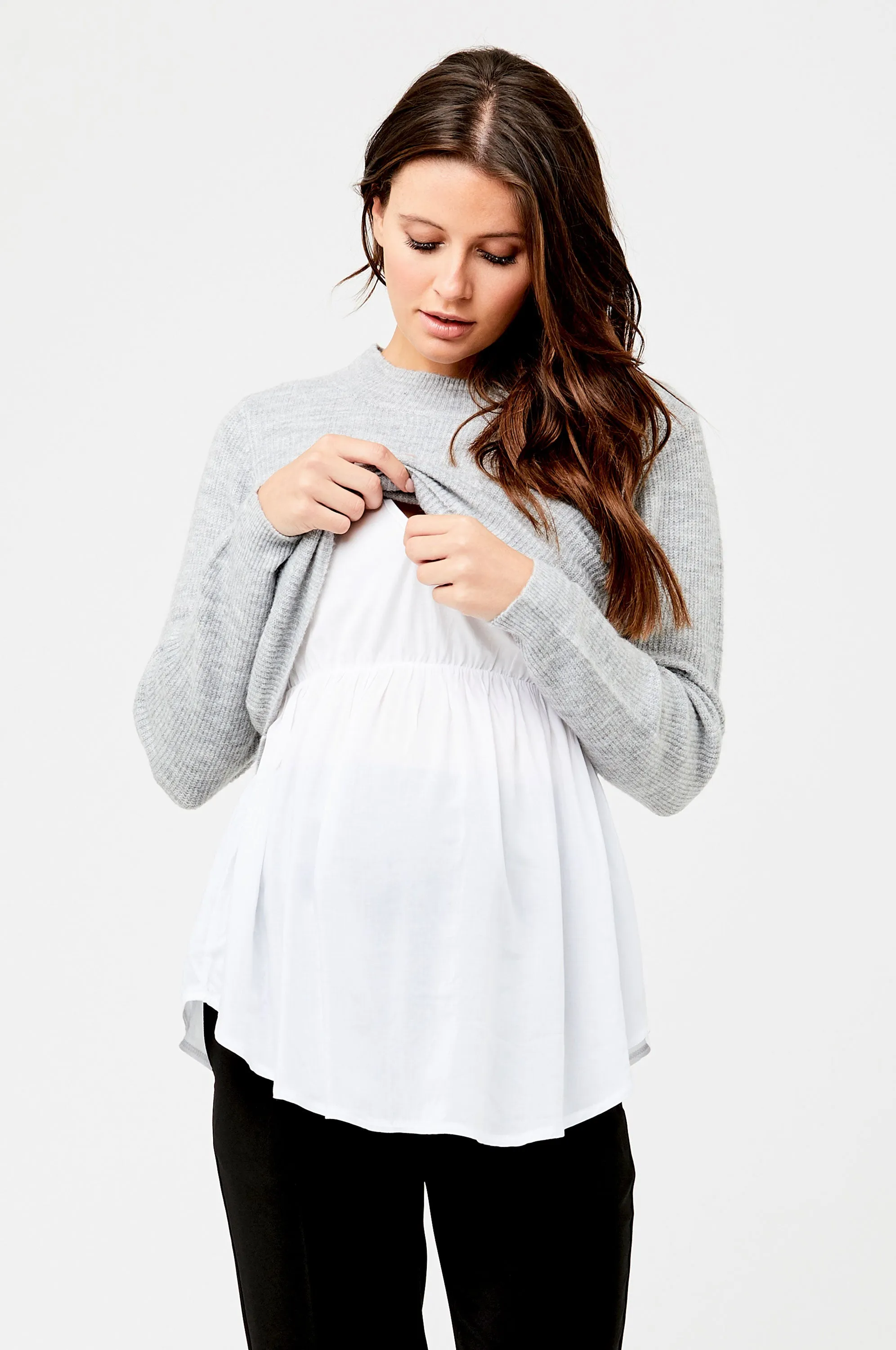 Mandy Detachable Nursing Knit Grey Marle