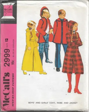 McCalls 2999 Vintage 1970's Sewing Pattern Long Robe Coat Jacket Children Boys Girls