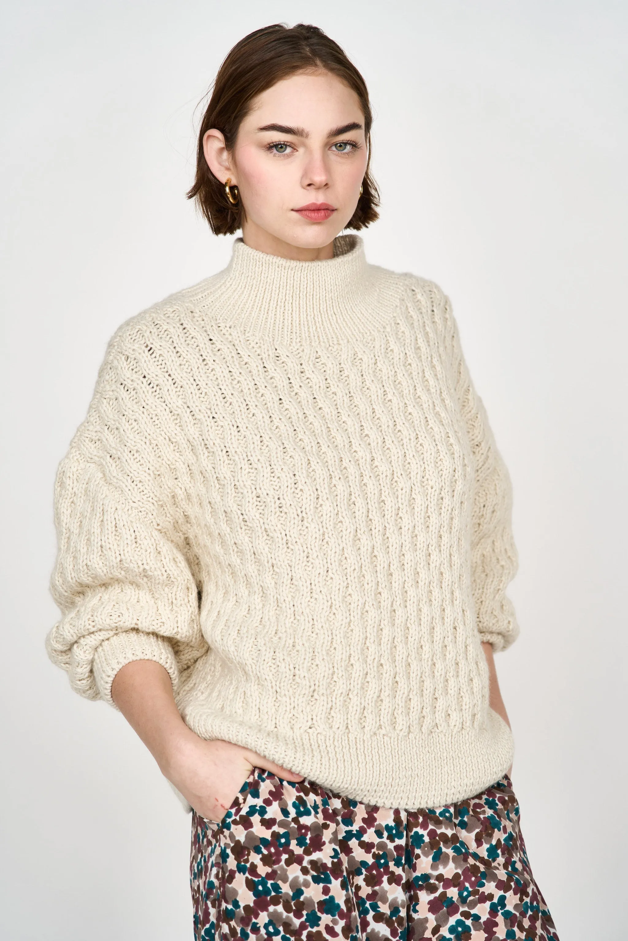 Megeve Honeycomb Turtleneck in Ivory