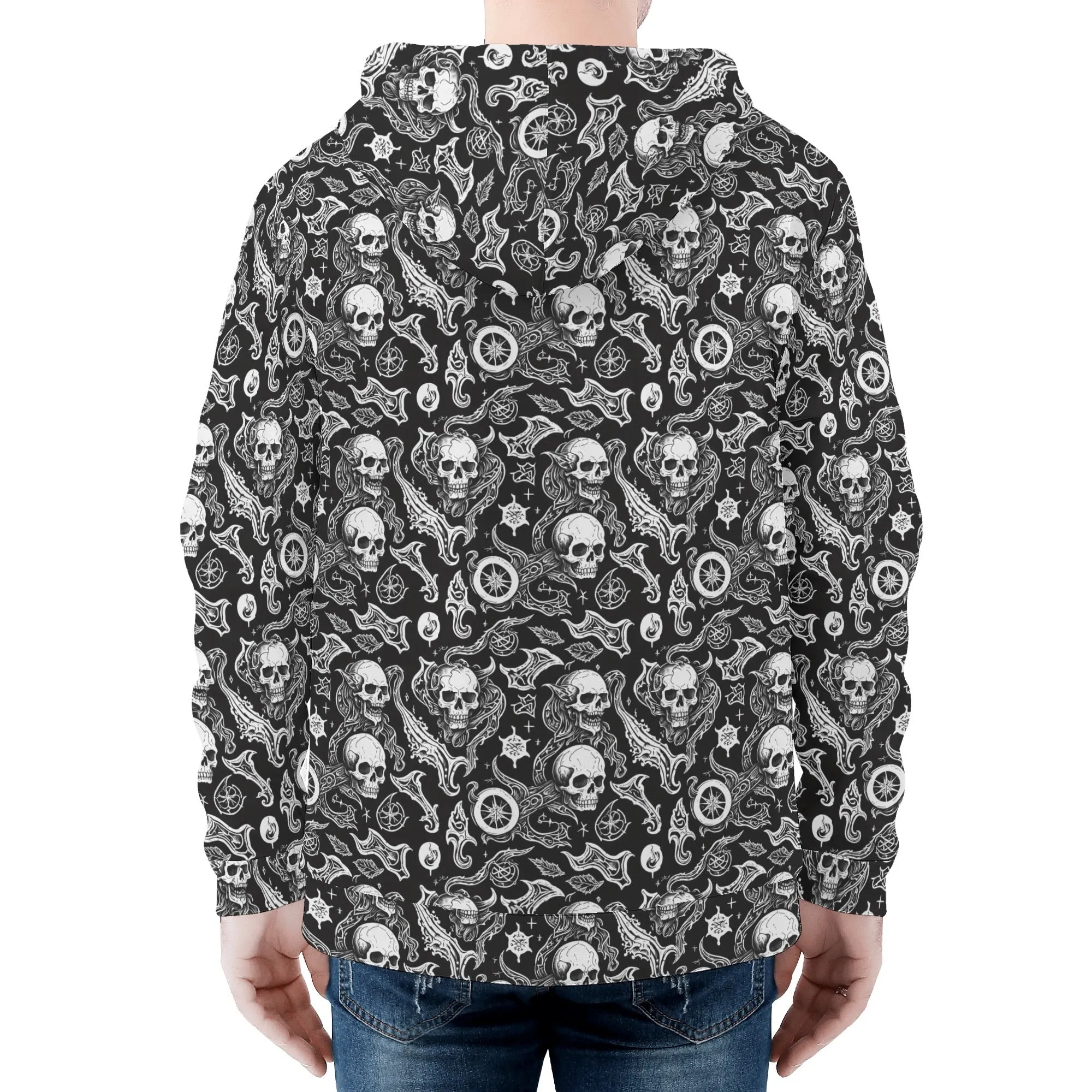 Mens Flying Skulls Classic Zip Up Hoodie Warm Jacket