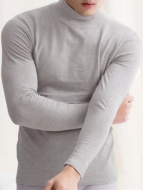 Mens High Collar Thermal Plain Shirts Warm Tee Tops Underwear Slim Fit T Shirts SKUA77444