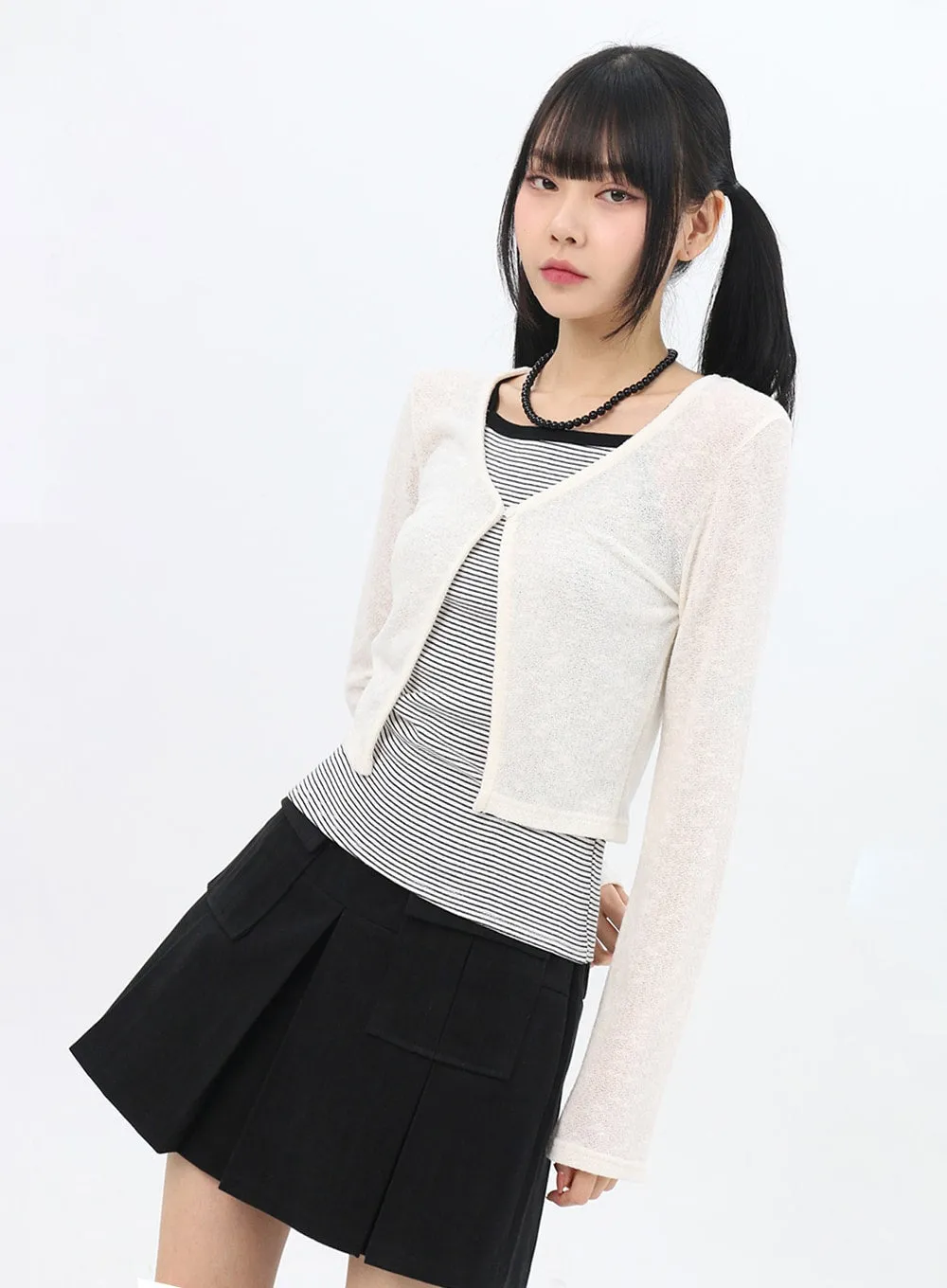 Mesh Long Sleeve Crop Cardigan IN310