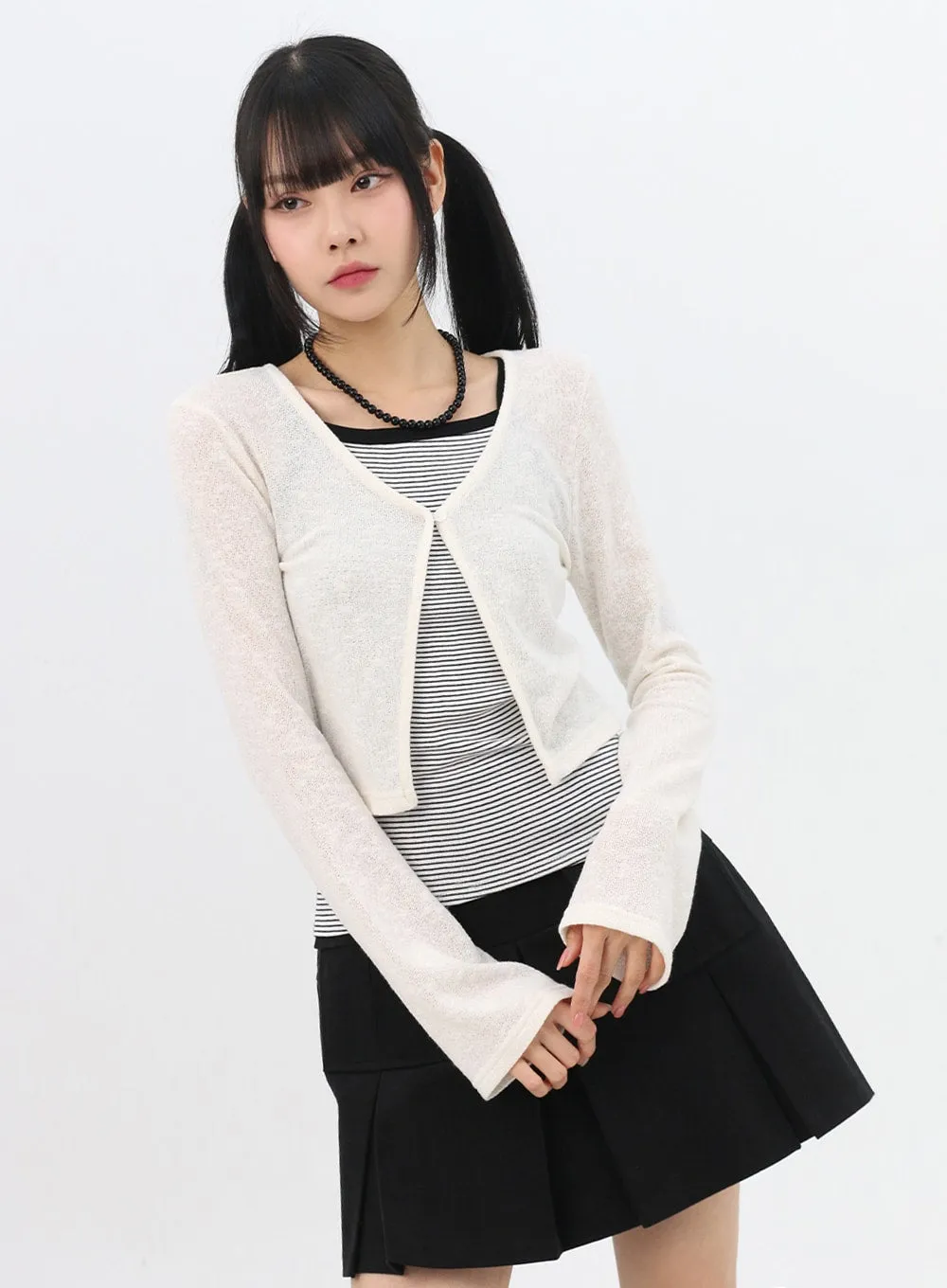 Mesh Long Sleeve Crop Cardigan IN310