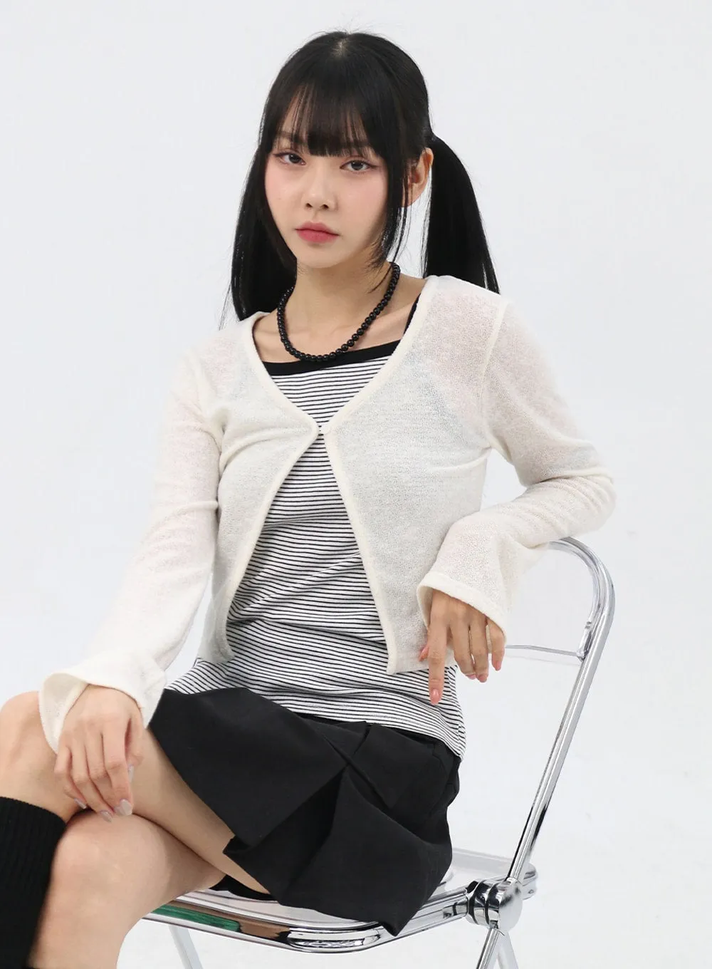 Mesh Long Sleeve Crop Cardigan IN310