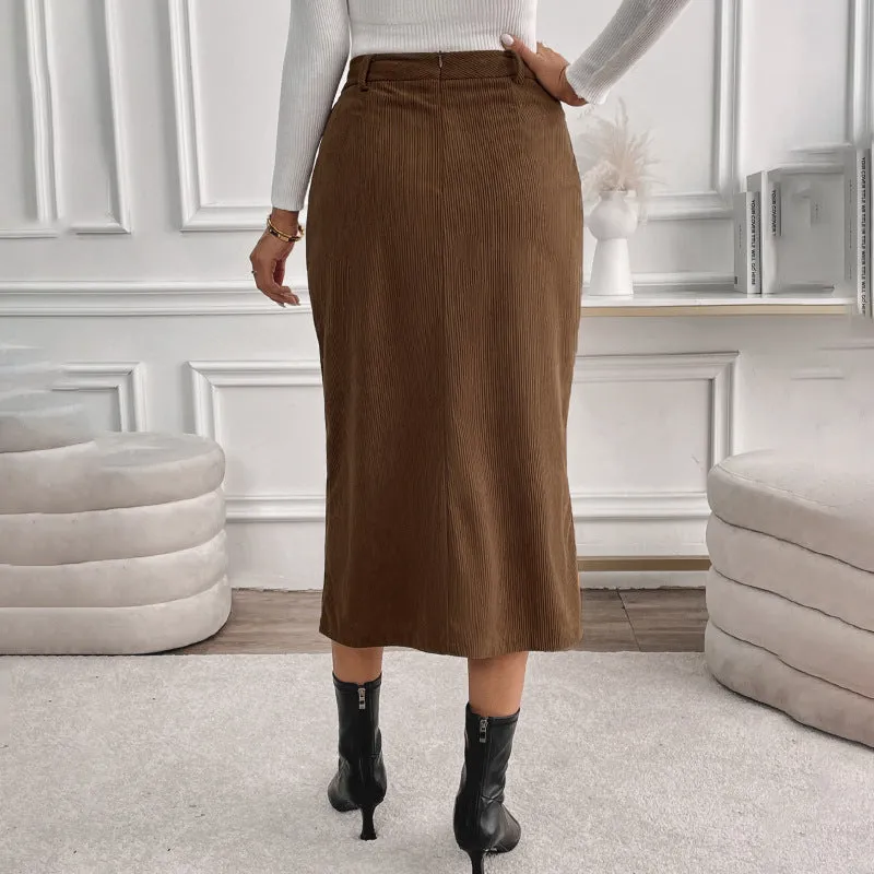 METAVERSMALL 2025 foreign trade  retro corduroy skirt autumn and winter temperament split fork versatile skirt women