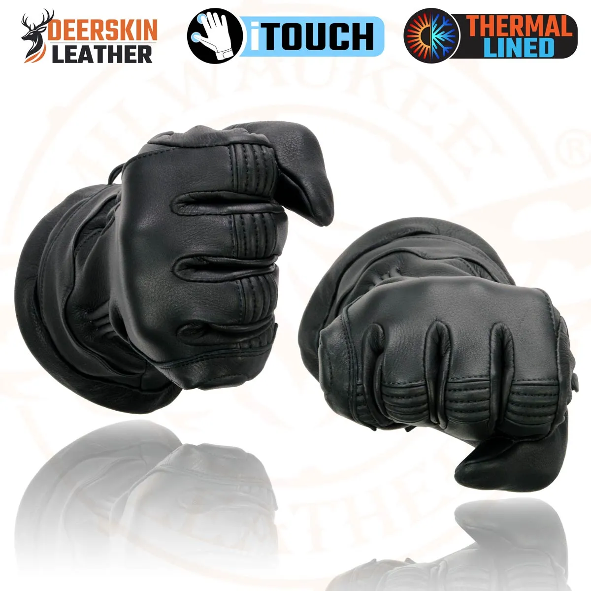 Milwaukee Leather MG7518 Men's Black Deerskin Gauntlet Motorcycle Hand Gloves w/ i-Touch Screen Compatibility