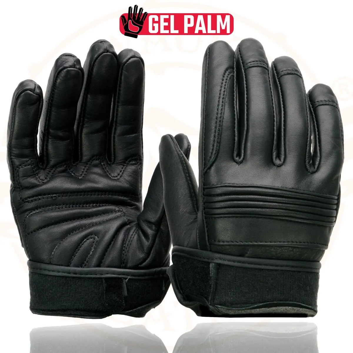 Milwaukee Leather MG7535 Men's Black Leather with Gel Palm Motorcycle Hand Gloves w/ Flex Knuckles