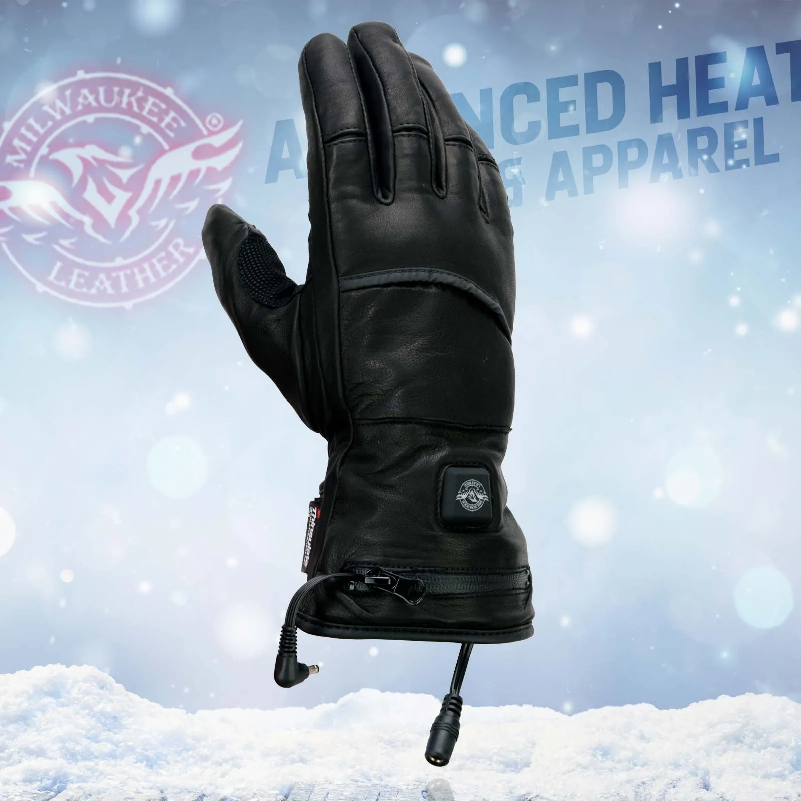 Milwaukee Leather MG7713SET Women's Heated Black Leather Winter Gloves w/ Battery Pack-Wire Harness and i-Touch