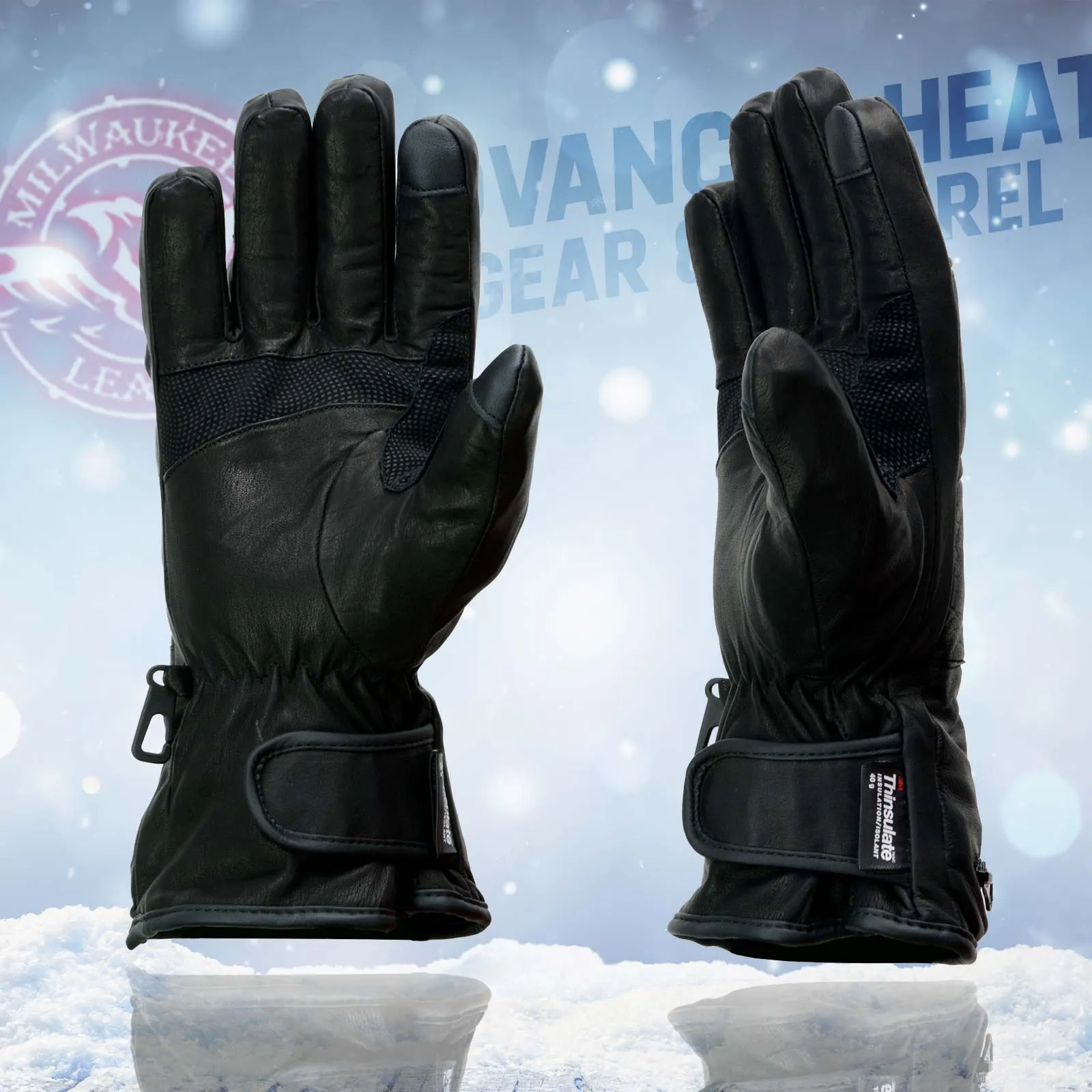 Milwaukee Leather MG7713SET Women's Heated Black Leather Winter Gloves w/ Battery Pack-Wire Harness and i-Touch