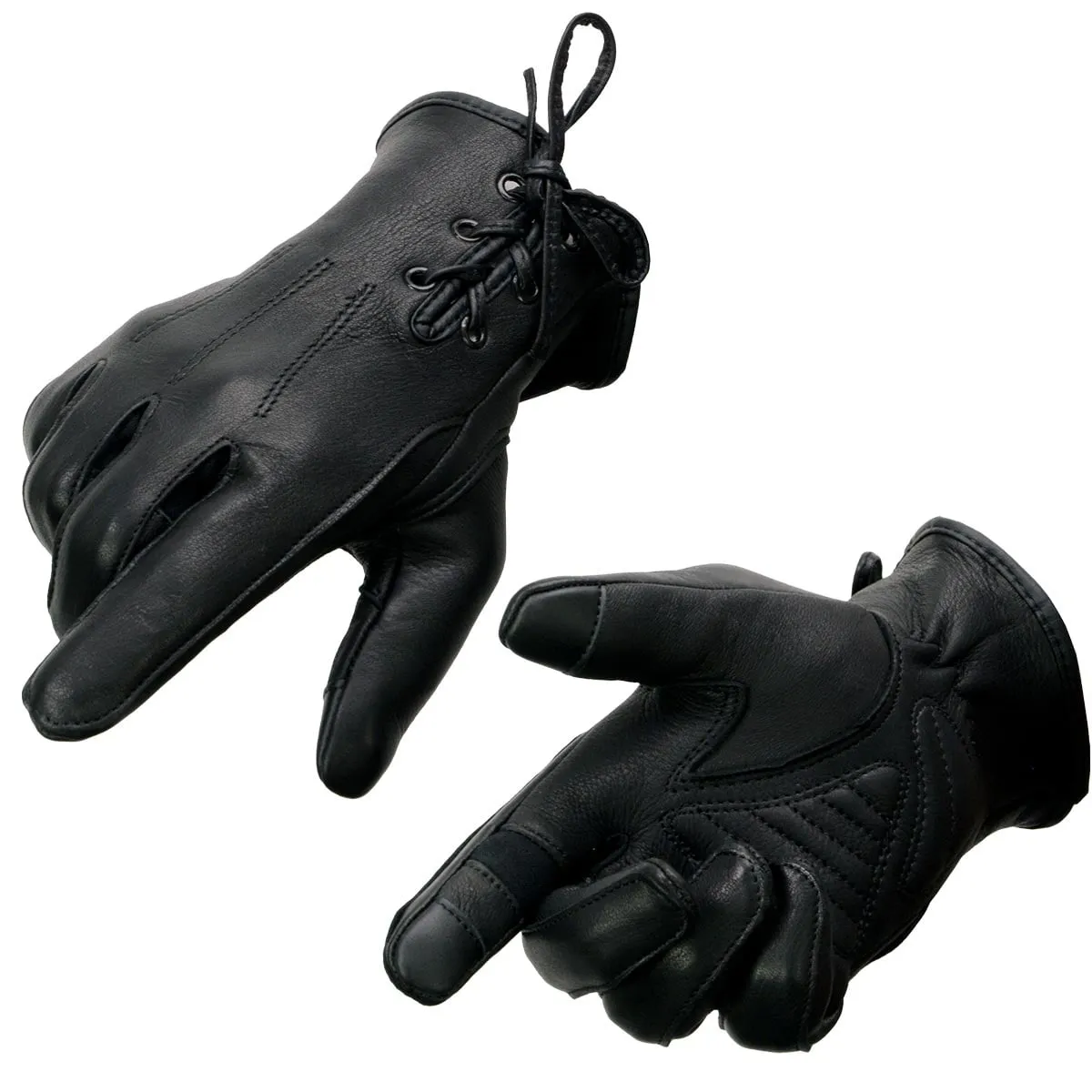 Milwaukee Leather MG7745 Women's Black Deerskin ’I - Touchscreen Compatible’ Laced Wrist Motorcycle Hand Gloves W/ Gel Palm