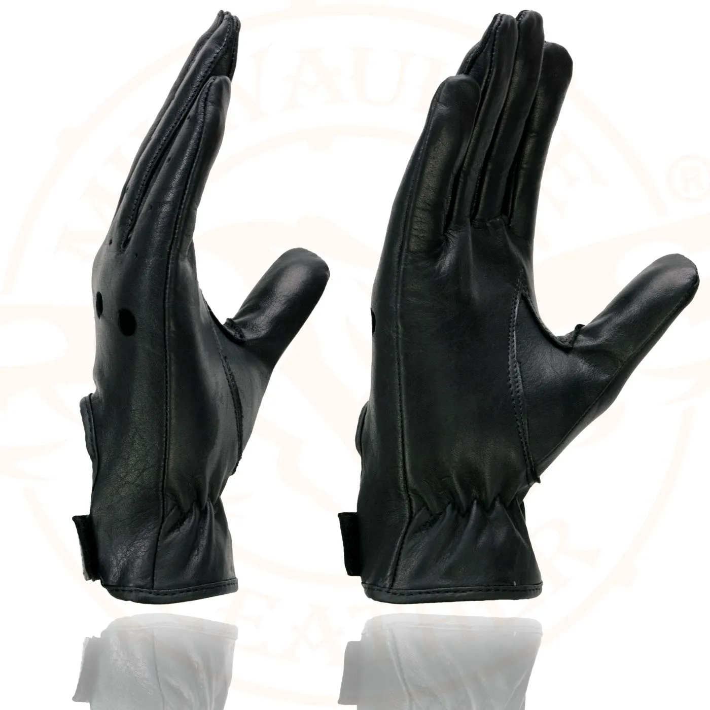 Milwaukee Leather SH721 Women's Black Perforated Leather Full Finger Motorcycle Hand Gloves W/ Breathable ‘Open Knuckle’