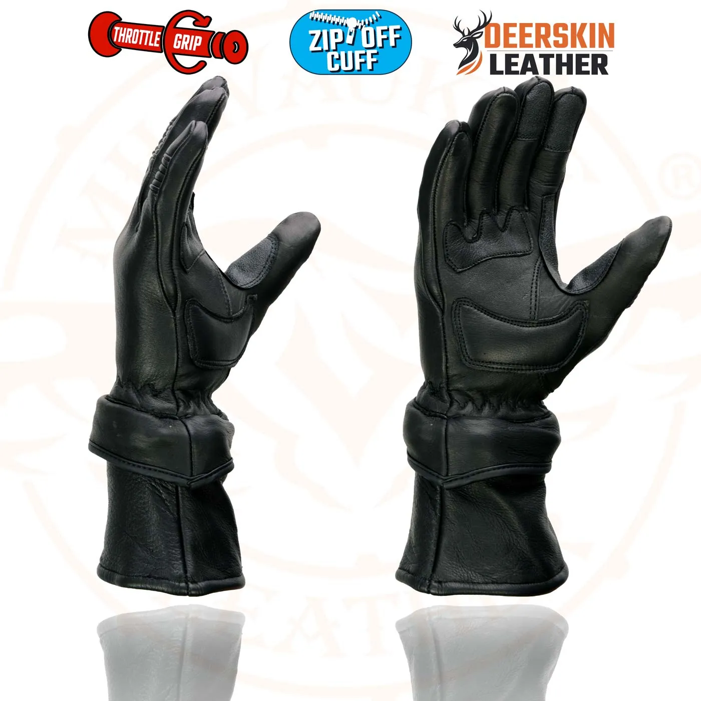 Milwaukee Leather SH870 Women's Black Deerskin Leather Gauntlet Gloves with Gel Palm