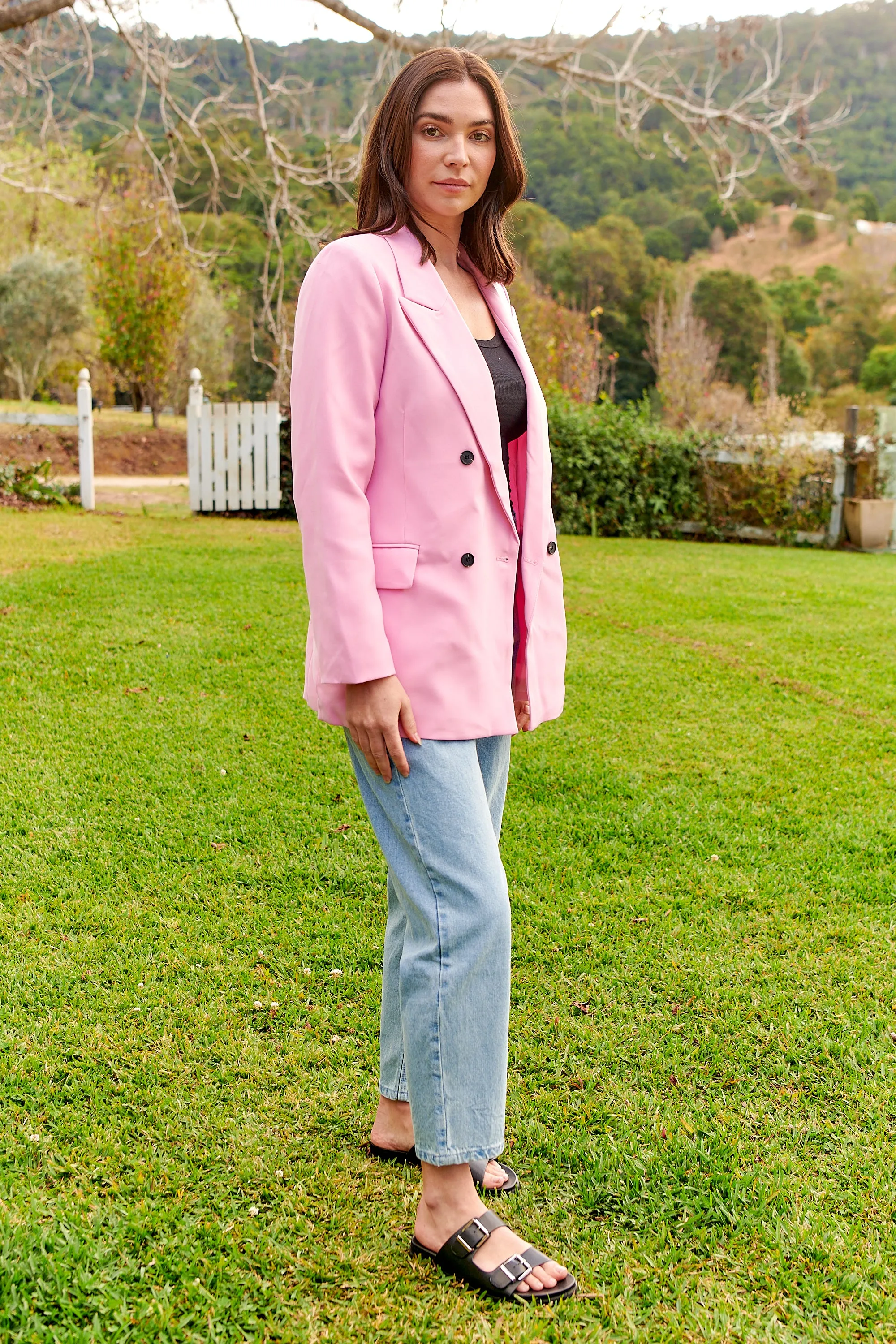 Mimosa Pink Button Front Blazer