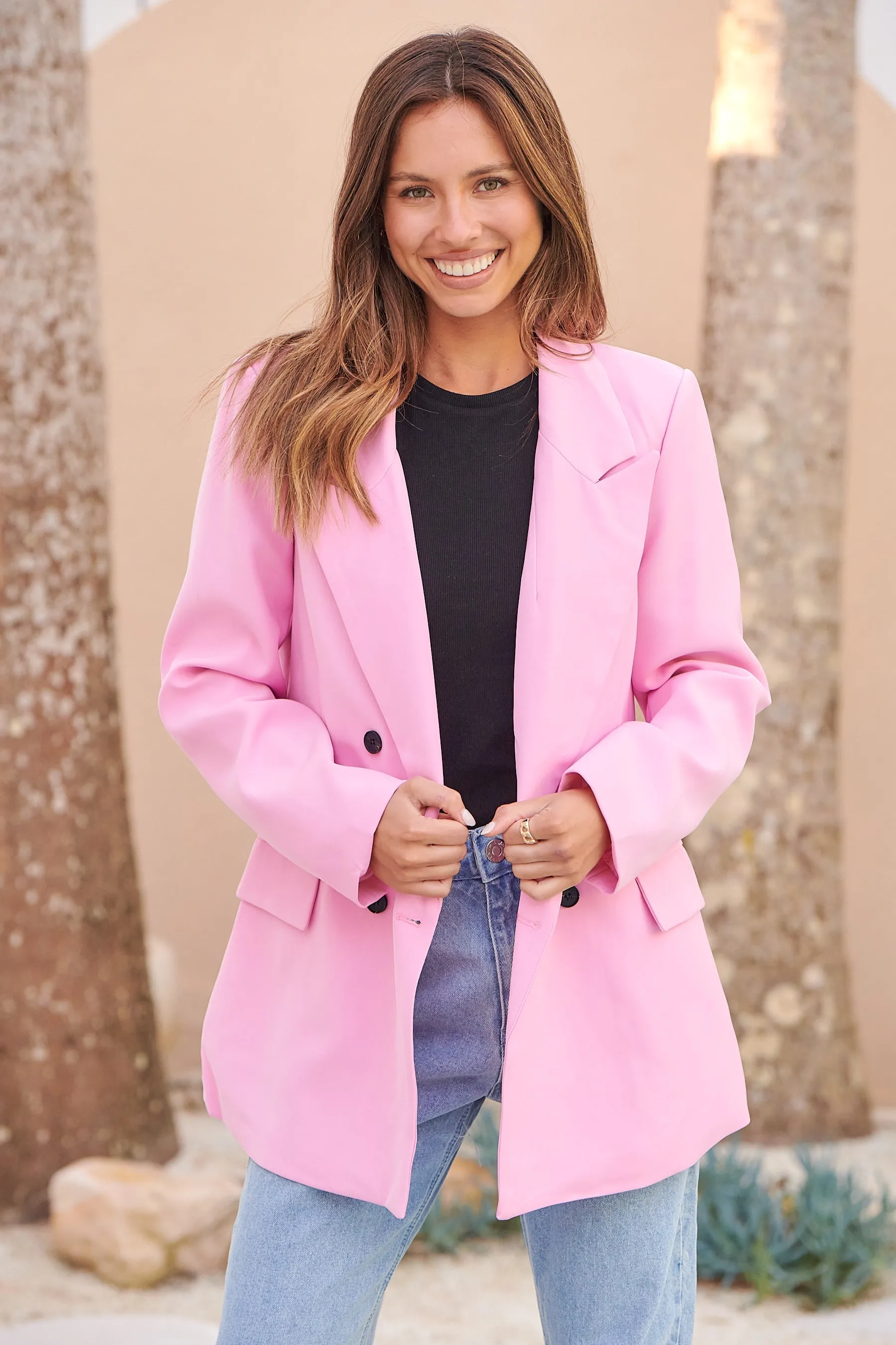 Mimosa Pink Button Front Blazer