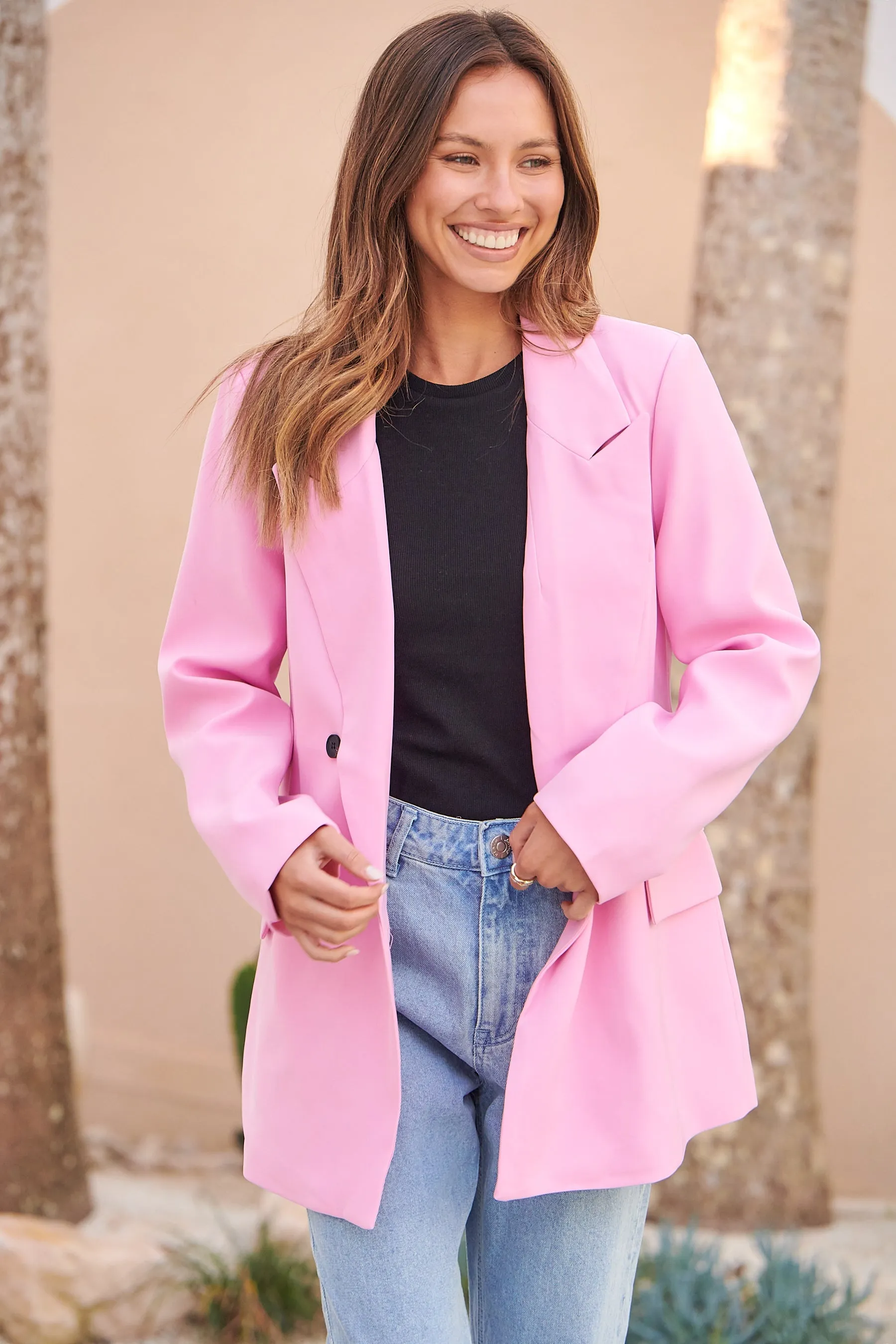 Mimosa Pink Button Front Blazer