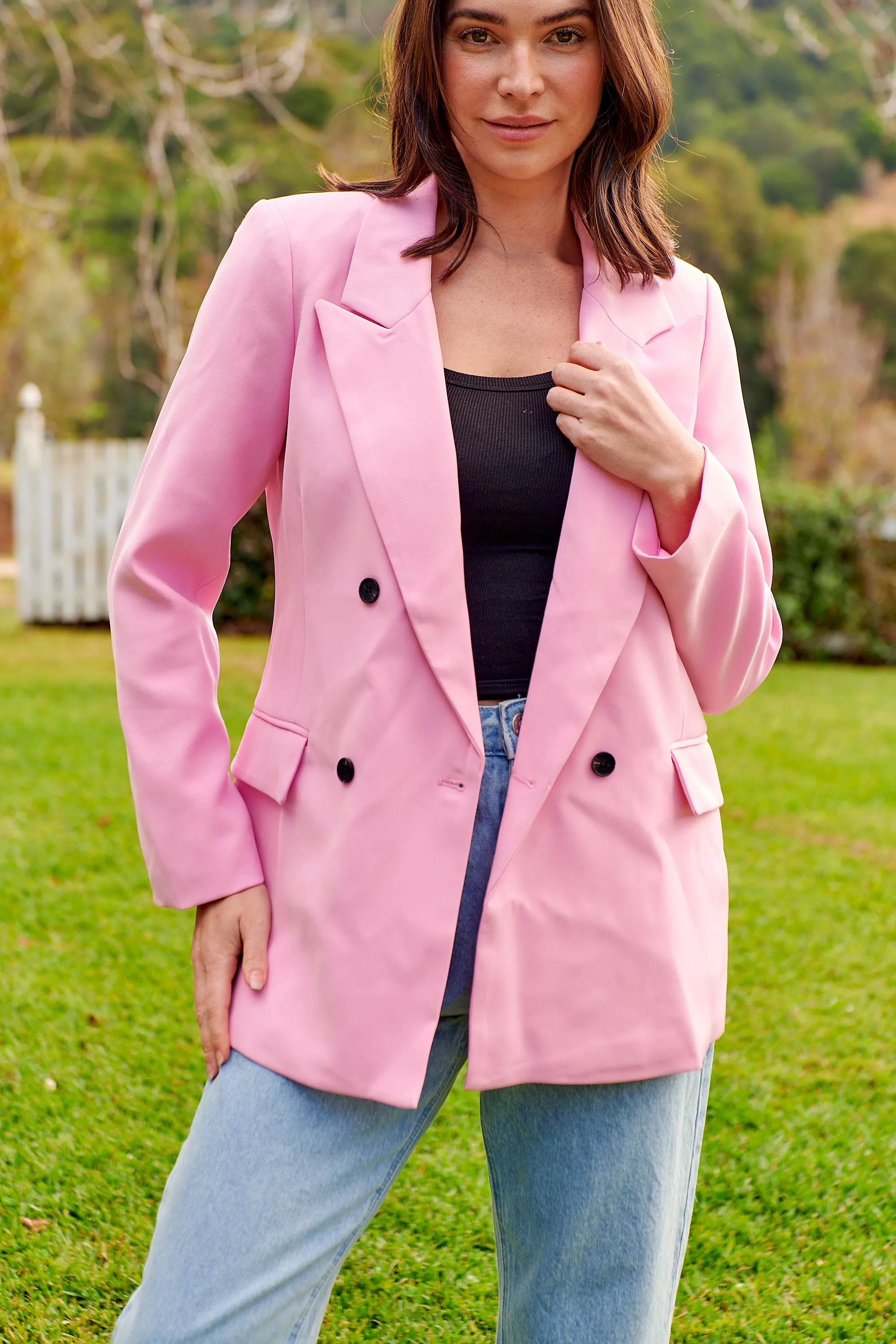 Mimosa Pink Button Front Blazer