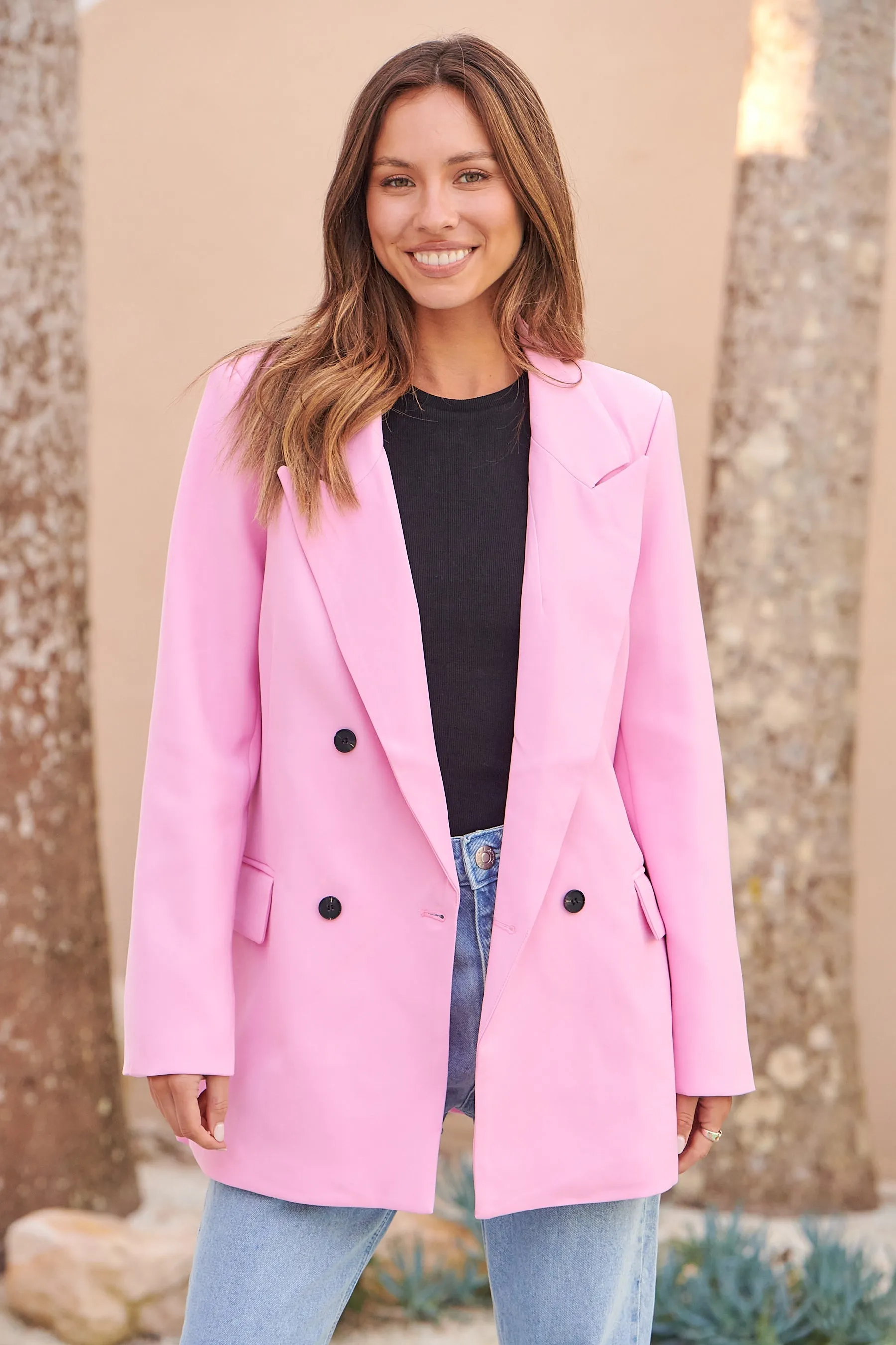 Mimosa Pink Button Front Blazer