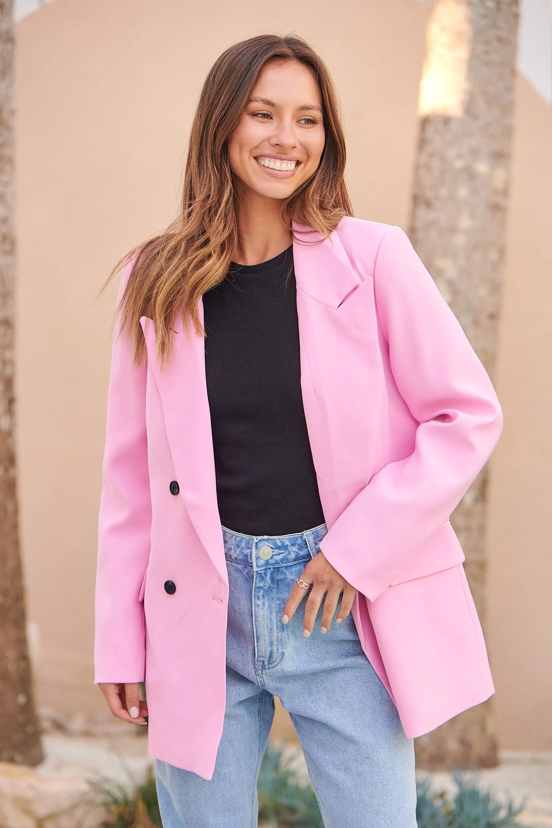 Mimosa Pink Button Front Blazer