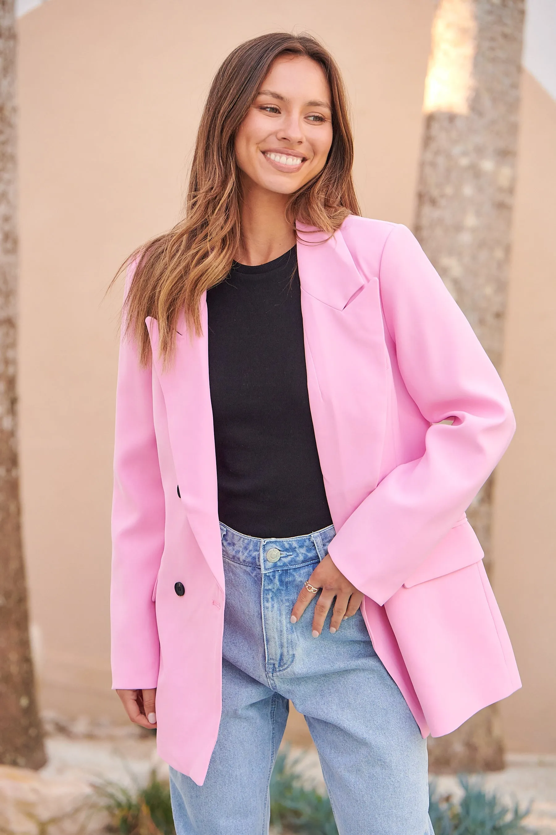 Mimosa Pink Button Front Blazer