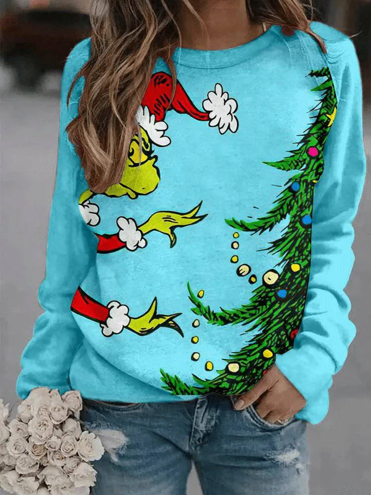 Minerva Long Sleeve Round Neck Christmas Print Sweatshirt